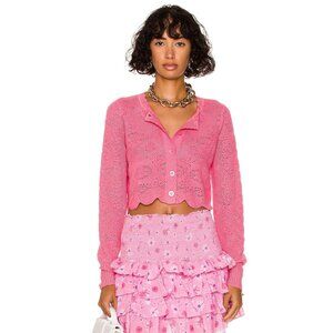LoveShackFancy Muriel Crochet Crop Cardigan Strawberry Pink Size S